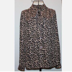 Animal Print Blouse J Crew Top Attached Scarf Tie XXS Oversize Button Up Blouse